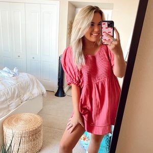 Free people pink balloon sleeve mini dress
